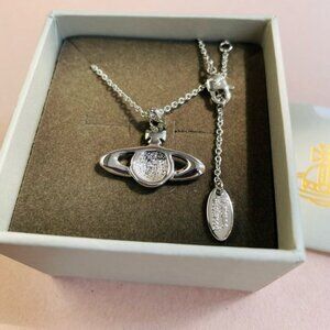 Vivienne Westwood Silver Crystal Saturn orb Pendant Necklace
